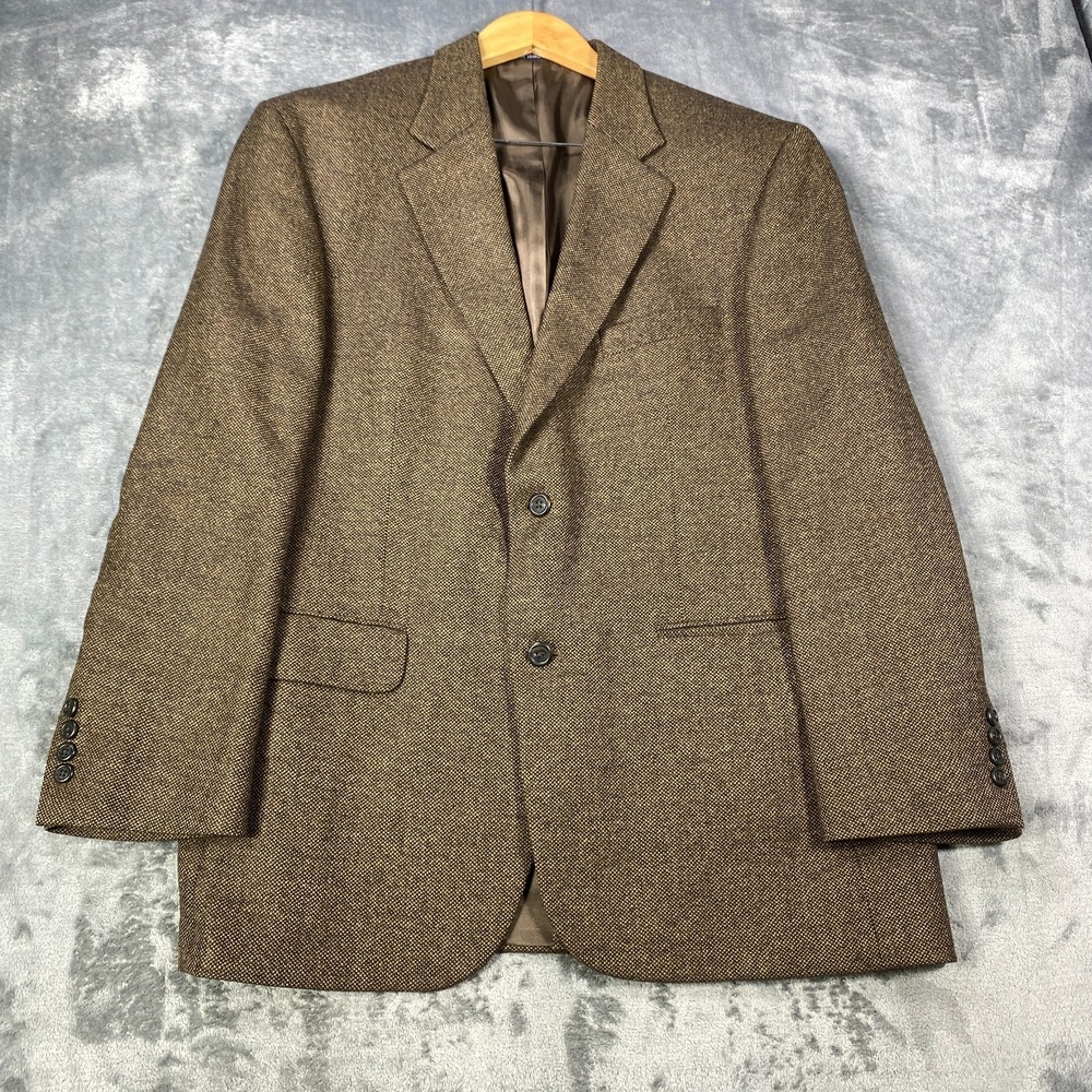 Lands End Blazer Jacket Mens 43R Tweed 100% Lambswool Birdseye Suit Sports Coat